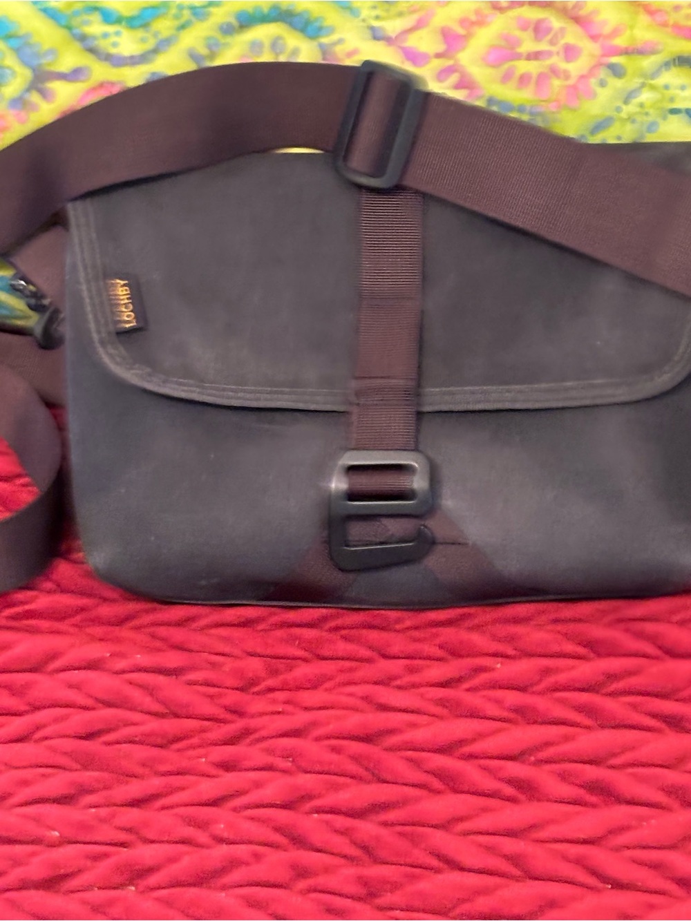 Black Messenger Bag with Secure Buckle Strap and Zip Around Notebook Cover